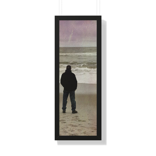 Retired Sailor Framed Vertical Poster, Ocean Beach Print, Calm Water Meditation Framed Poster