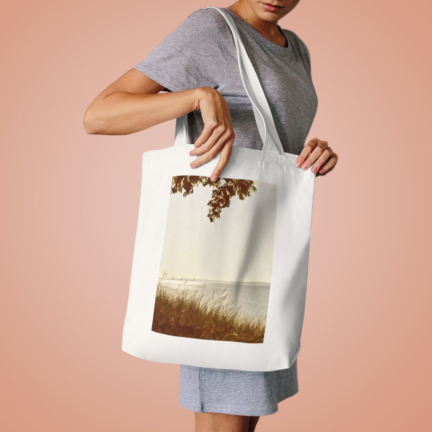Lake View Canvas Bag, Beach Sunrise Tote Bag, Photography Art Canvas Tote