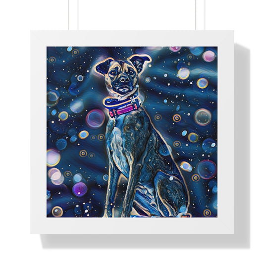 Blue Dog Framed Horizontal Poster, Pop Art Dog Print, Unique Art Dog Framed Print