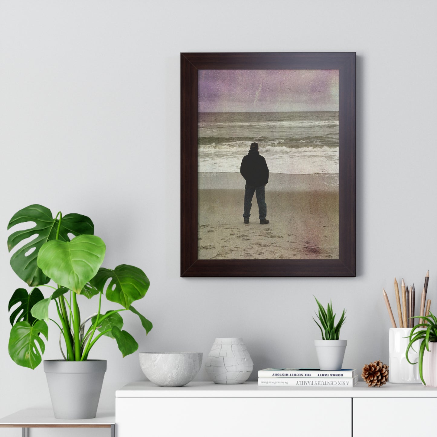 Retired Sailor Framed Vertical Poster, Ocean Beach Print, Calm Water Meditation Framed Poster