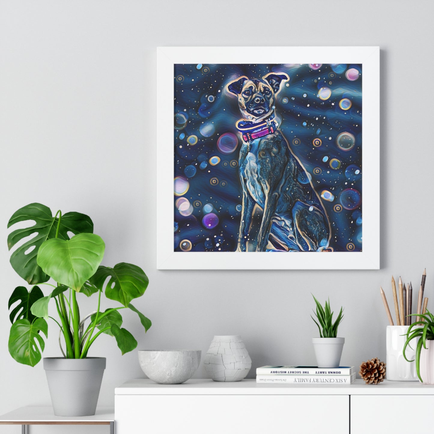 Blue Dog Framed Horizontal Poster, Pop Art Dog Print, Unique Art Dog Framed Print