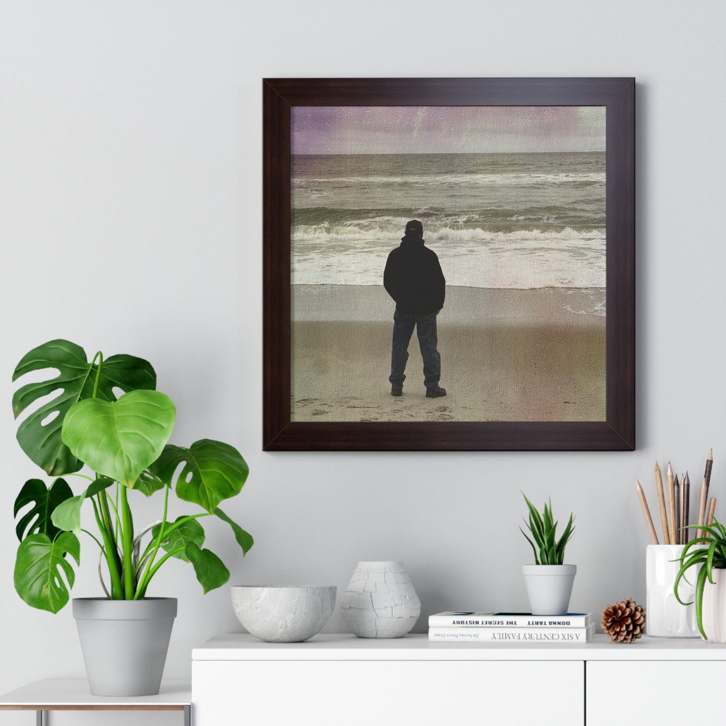 Retired Sailor Framed Vertical Poster, Ocean Beach Print, Calm Water Meditation Framed Poster