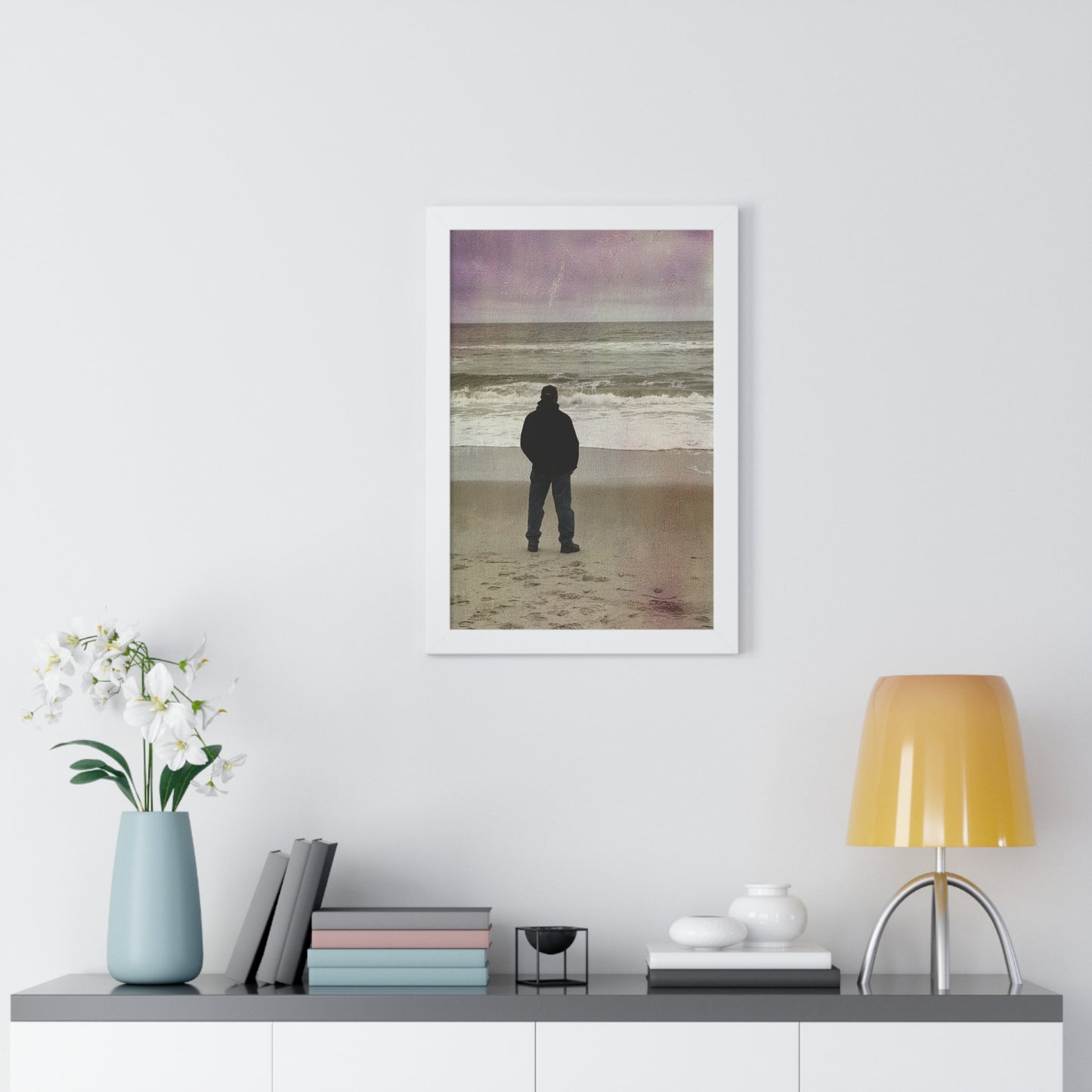 Retired Sailor Framed Vertical Poster, Ocean Beach Print, Calm Water Meditation Framed Poster