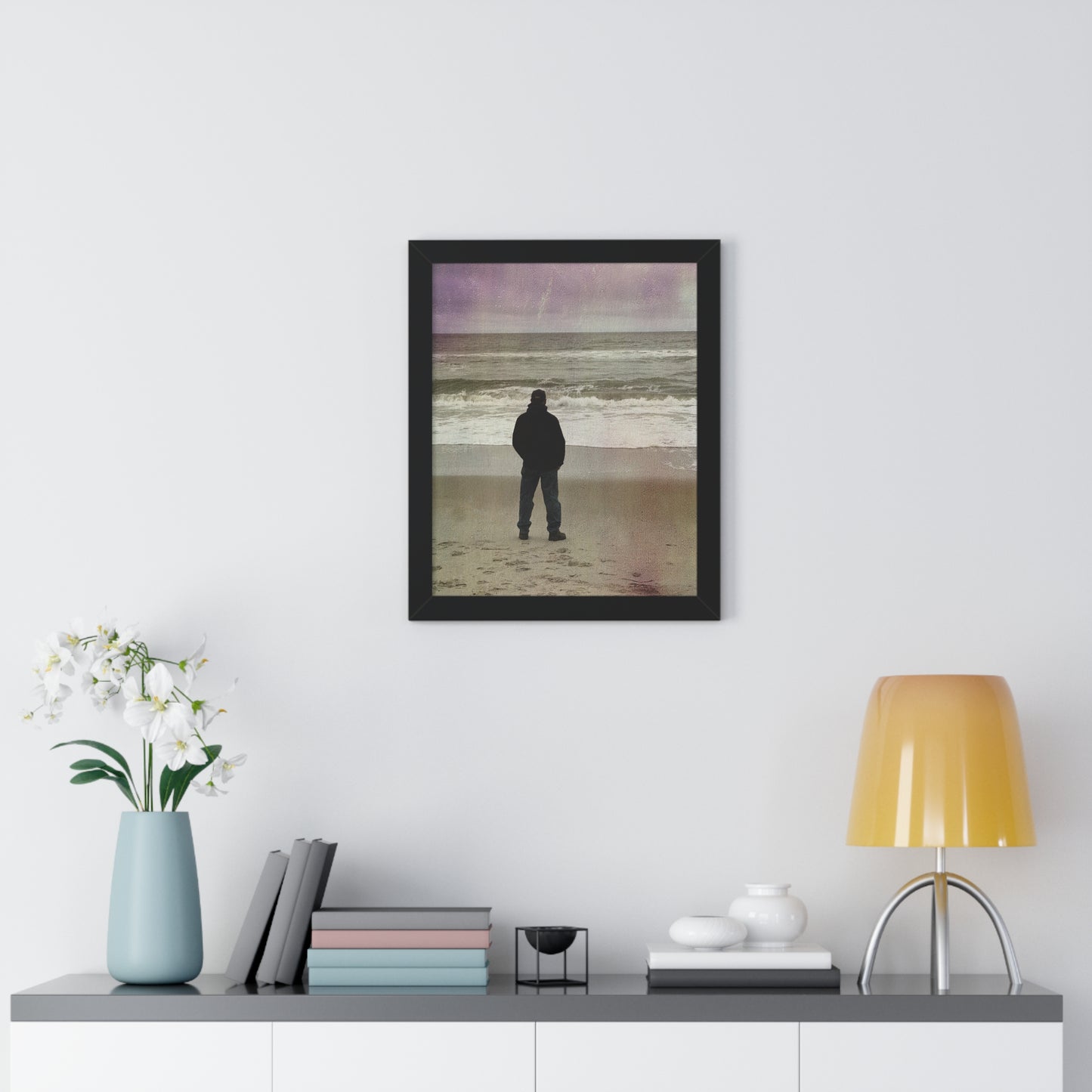 Retired Sailor Framed Vertical Poster, Ocean Beach Print, Calm Water Meditation Framed Poster