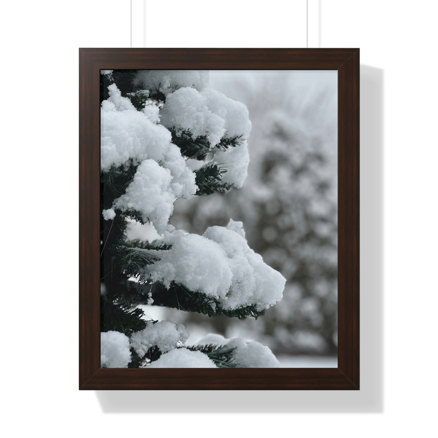 Winter Pine Tree Framed Vertical Poster, Snow on Balsam Tree Print, Winter Snow Scene Framed Print