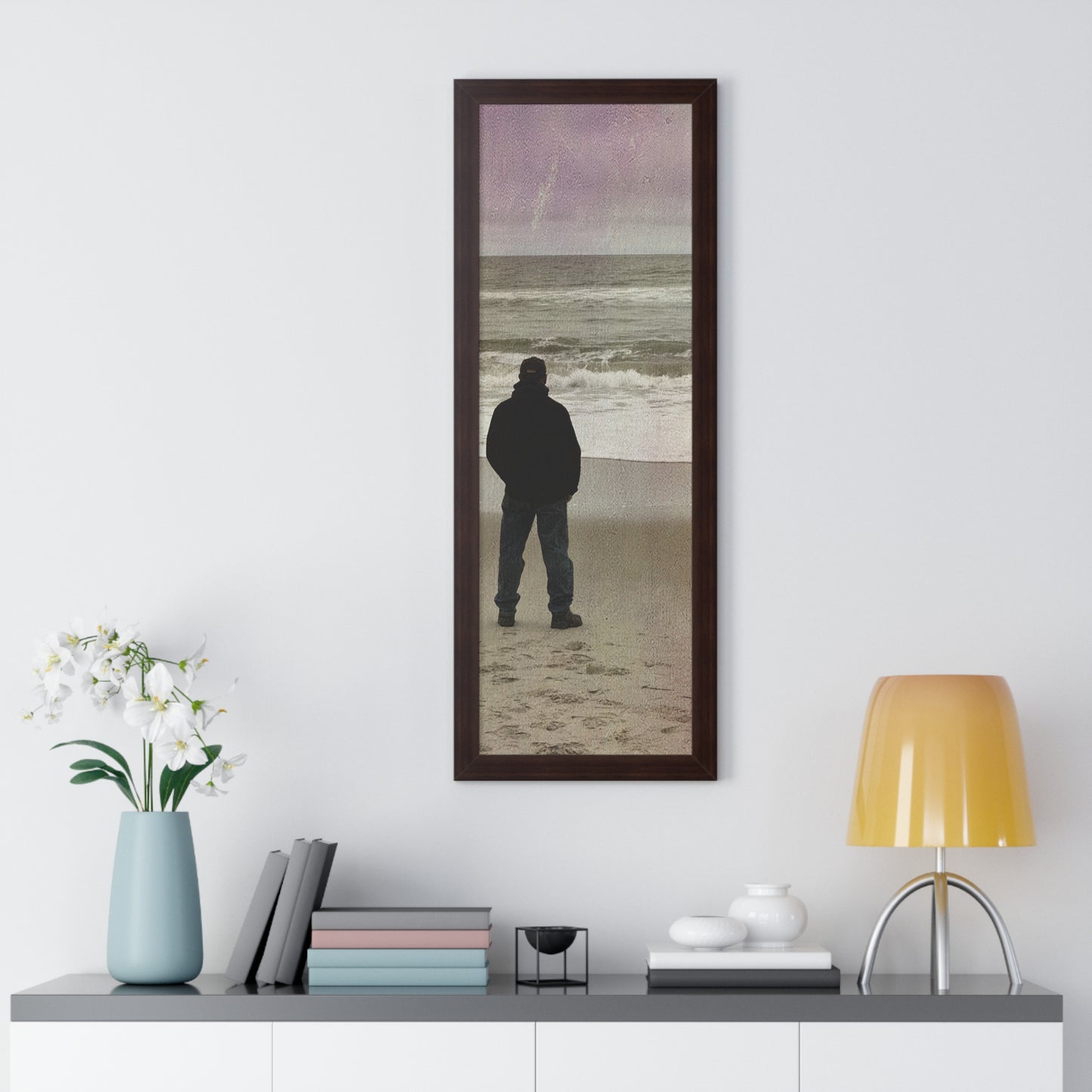 Retired Sailor Framed Vertical Poster, Ocean Beach Print, Calm Water Meditation Framed Poster