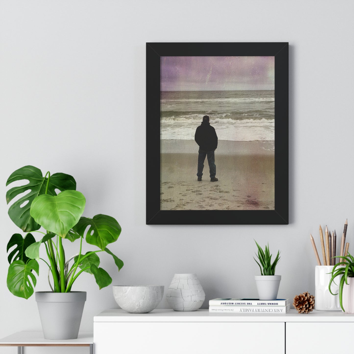 Retired Sailor Framed Vertical Poster, Ocean Beach Print, Calm Water Meditation Framed Poster