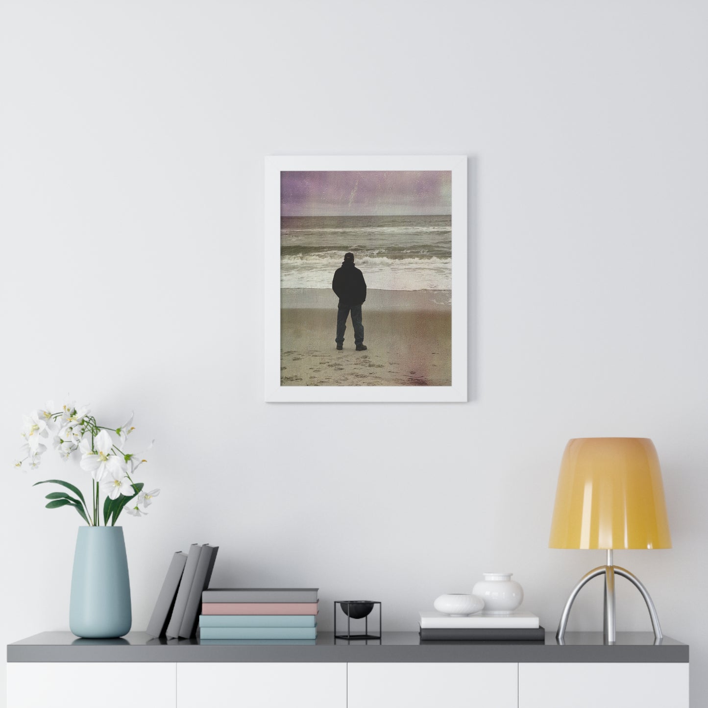 Retired Sailor Framed Vertical Poster, Ocean Beach Print, Calm Water Meditation Framed Poster