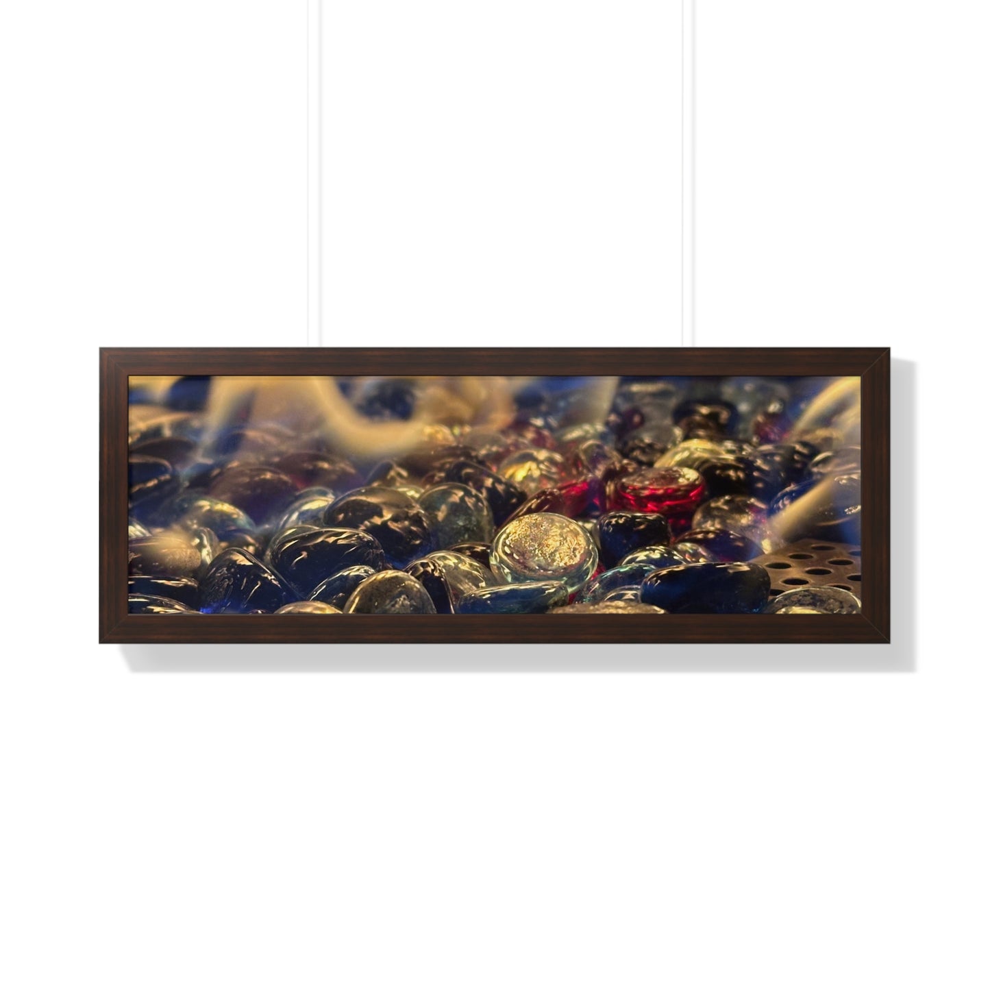 Backyard Fire Framed Horizontal Poster, Glass and Fire Print, Colorful Flame Framed Print