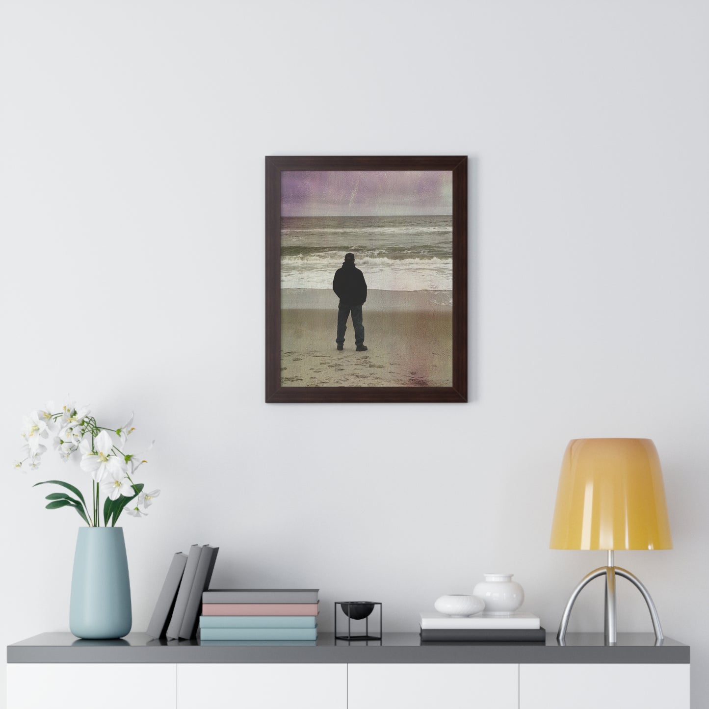 Retired Sailor Framed Vertical Poster, Ocean Beach Print, Calm Water Meditation Framed Poster