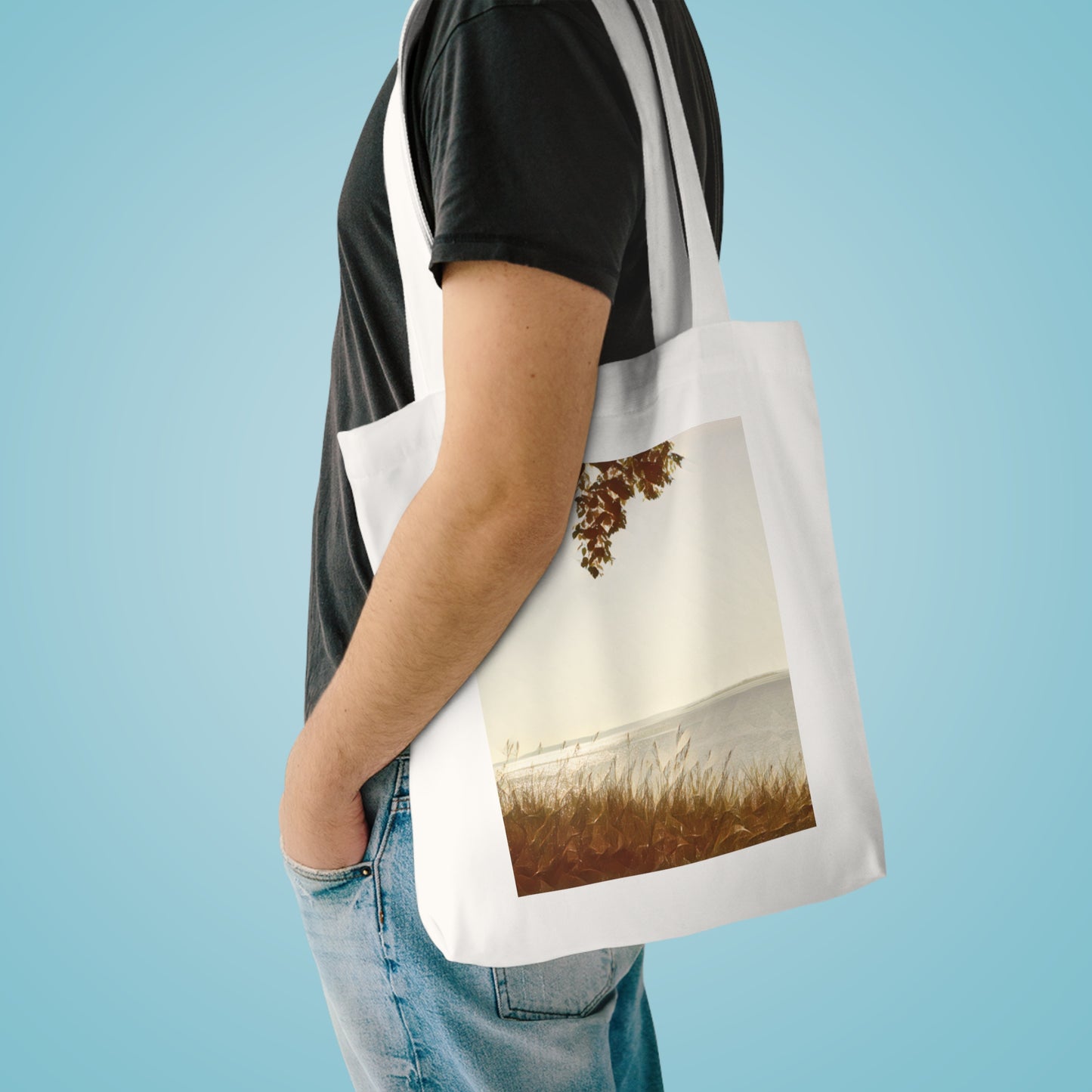 Lake View Canvas Bag, Beach Sunrise Tote Bag, Photography Art Canvas Tote