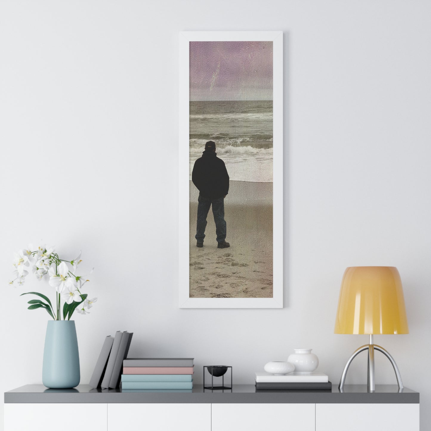 Retired Sailor Framed Vertical Poster, Ocean Beach Print, Calm Water Meditation Framed Poster