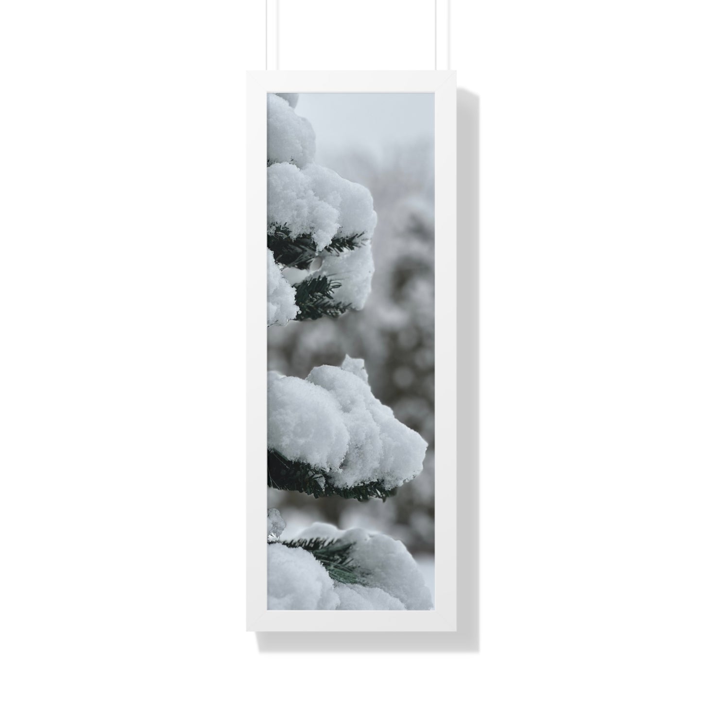 Winter Pine Tree Framed Vertical Poster, Snow on Balsam Tree Print, Winter Snow Scene Framed Print