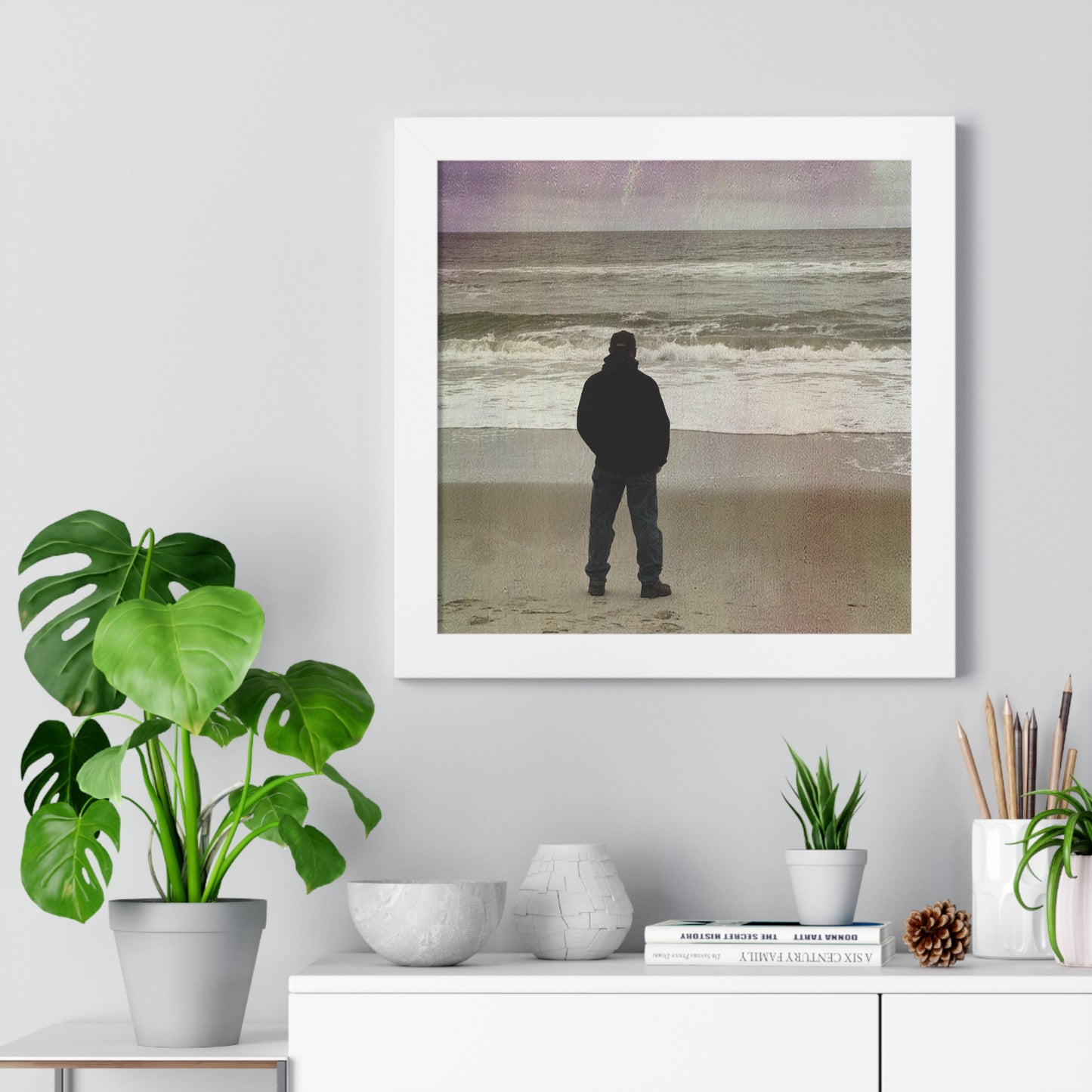 Retired Sailor Framed Vertical Poster, Ocean Beach Print, Calm Water Meditation Framed Poster