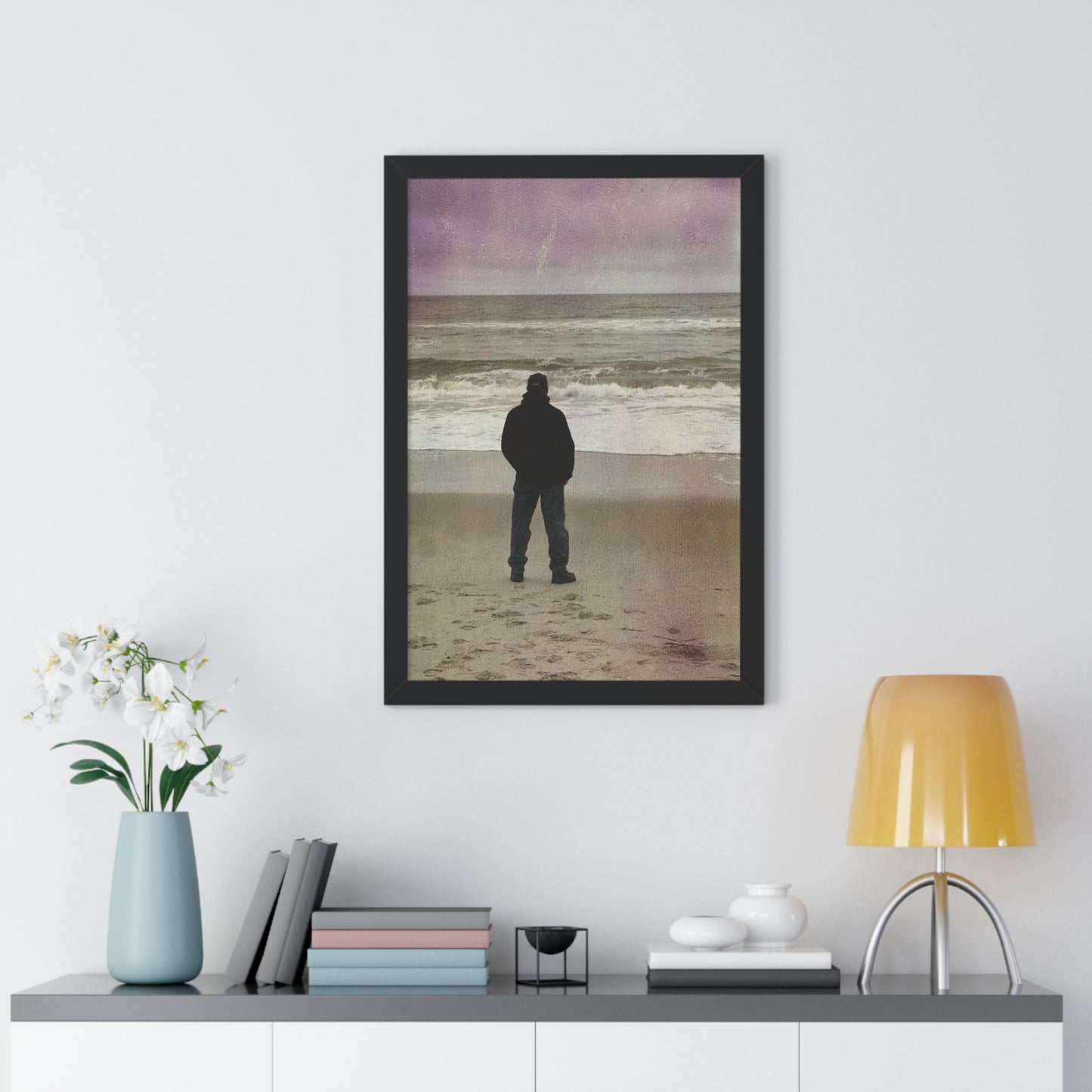 Retired Sailor Framed Vertical Poster, Ocean Beach Print, Calm Water Meditation Framed Poster