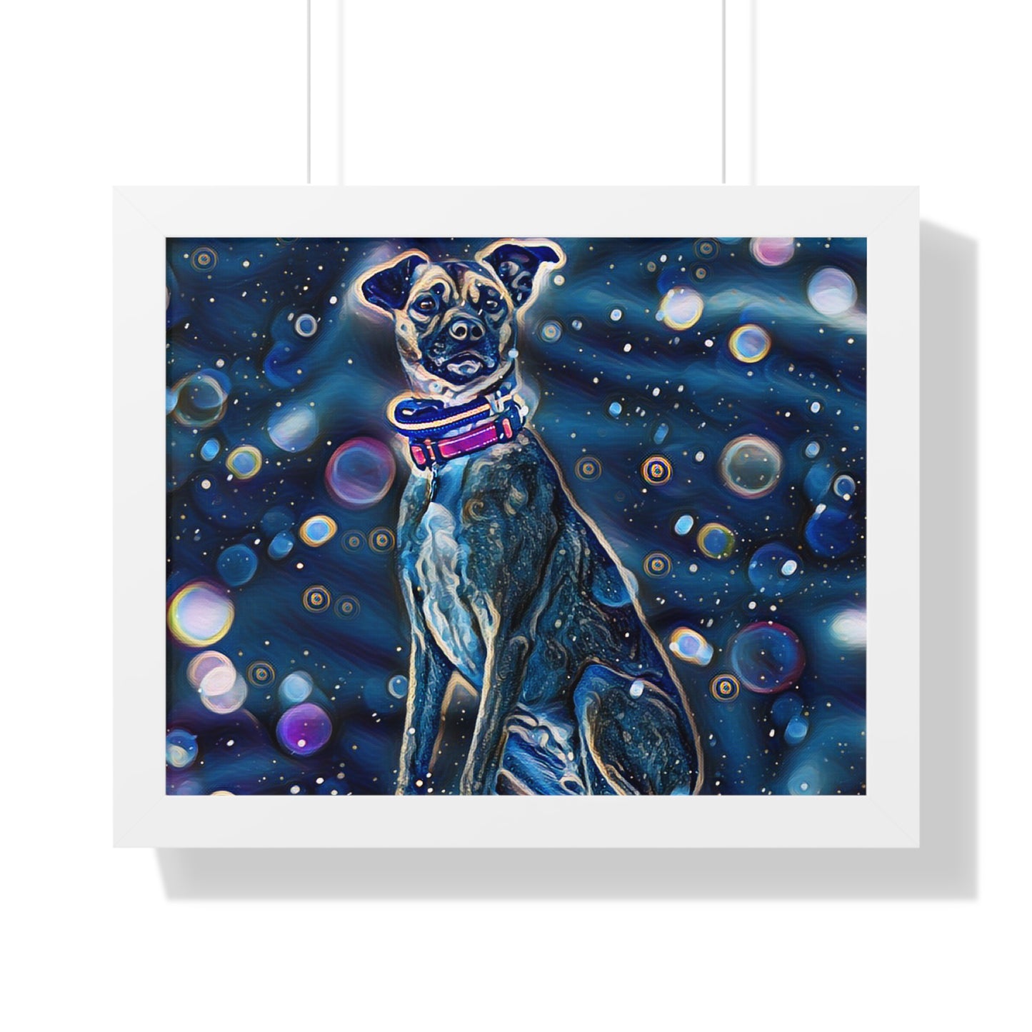 Blue Dog Framed Horizontal Poster, Pop Art Dog Print, Unique Art Dog Framed Print