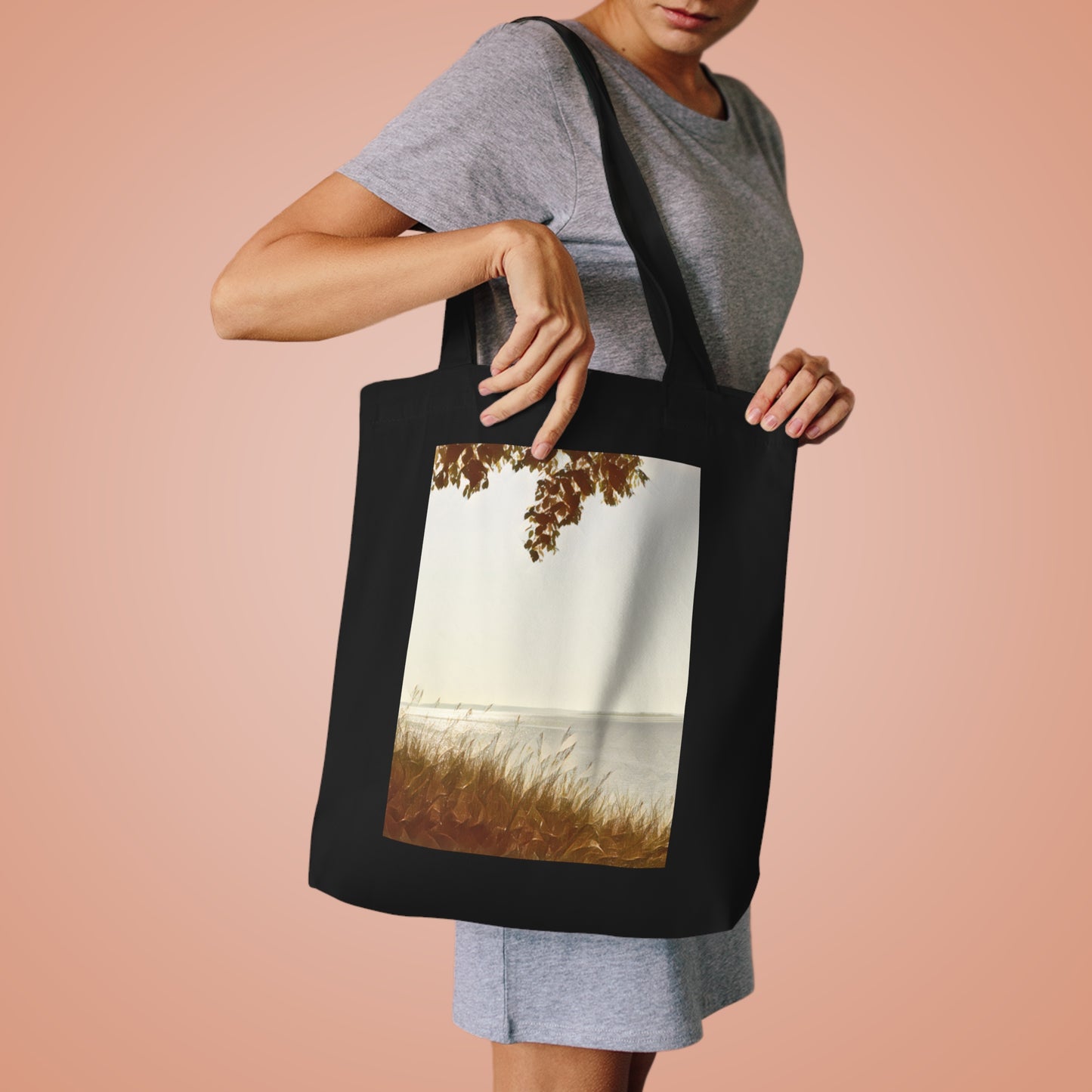 Lake View Canvas Bag, Beach Sunrise Tote Bag, Photography Art Canvas Tote