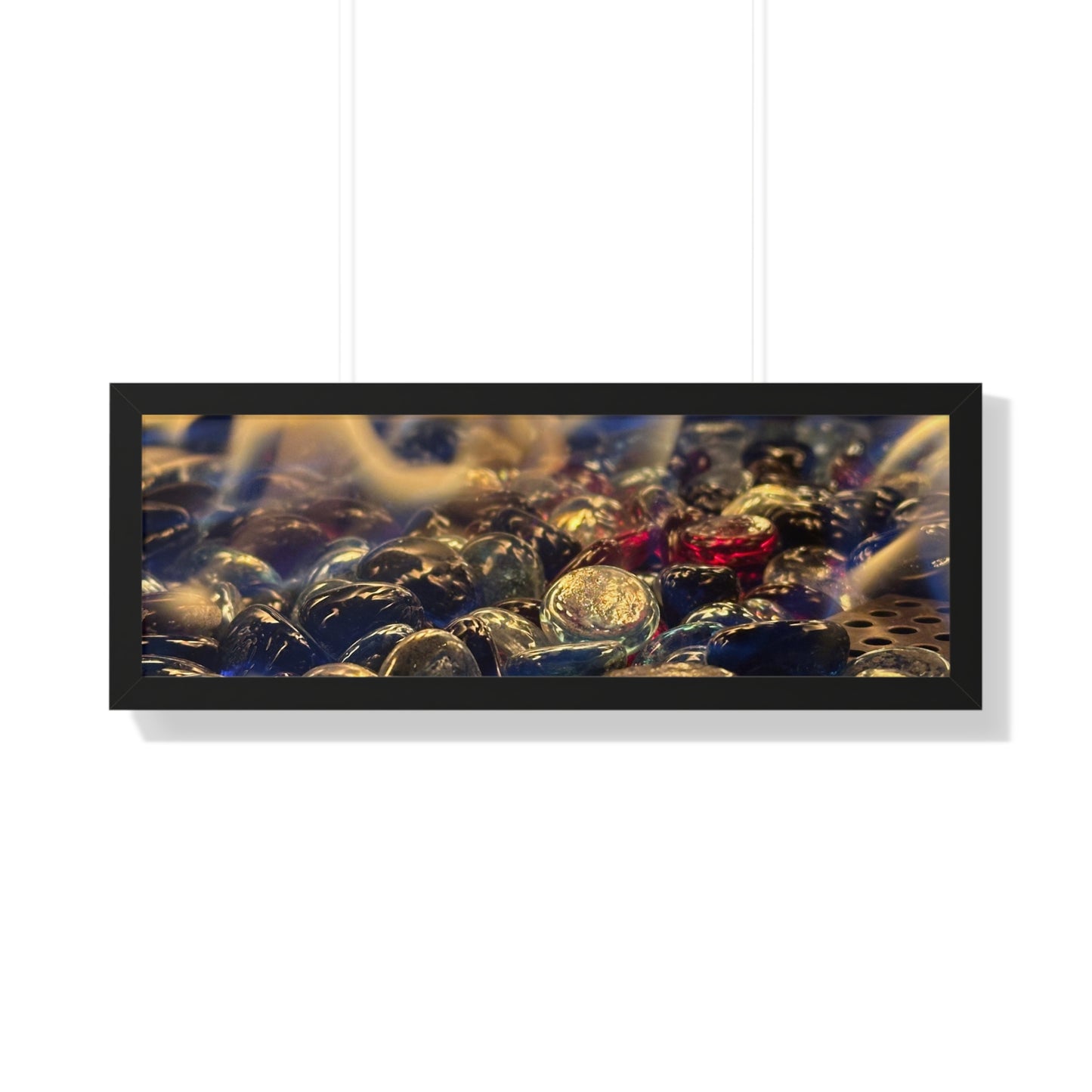 Backyard Fire Framed Horizontal Poster, Glass and Fire Print, Colorful Flame Framed Print