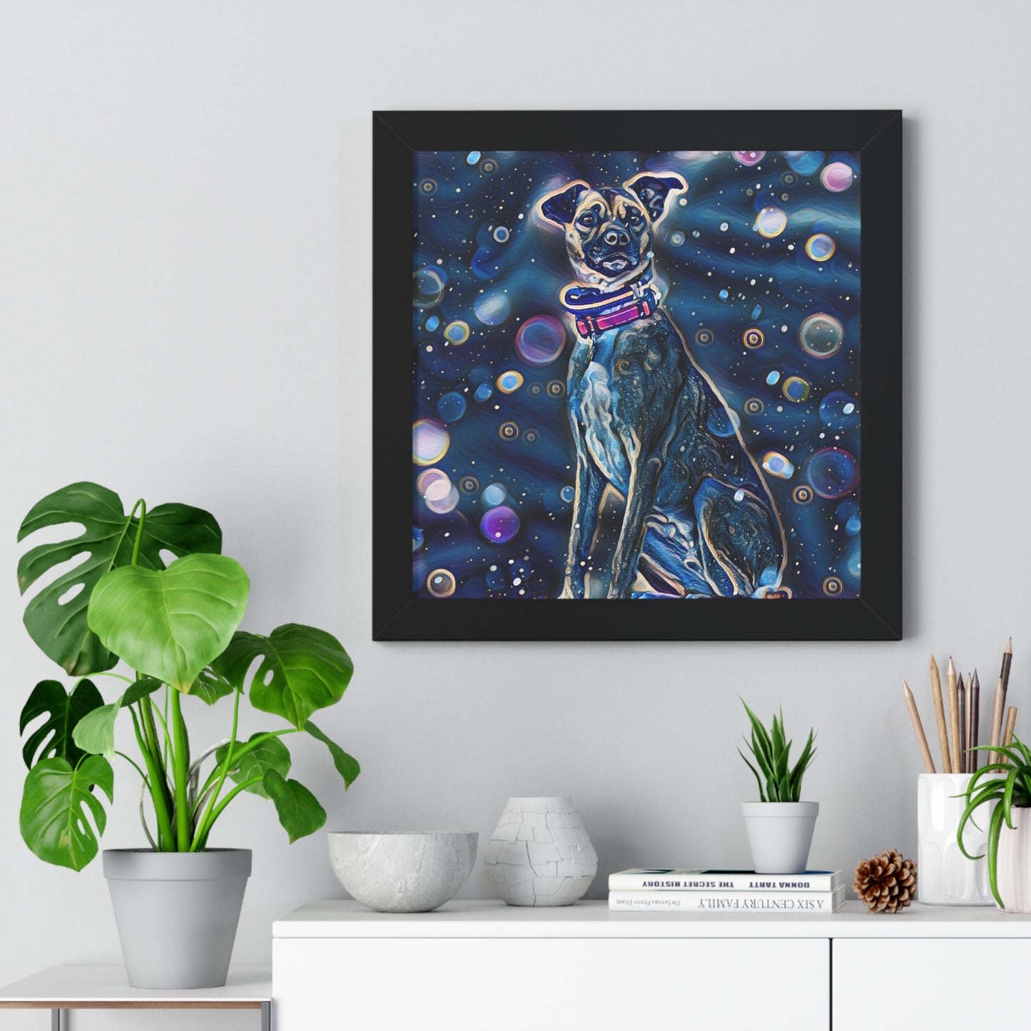 Blue Dog Framed Horizontal Poster, Pop Art Dog Print, Unique Art Dog Framed Print