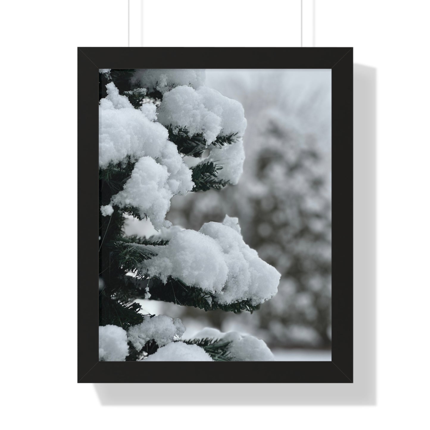 Winter Pine Tree Framed Vertical Poster, Snow on Balsam Tree Print, Winter Snow Scene Framed Print