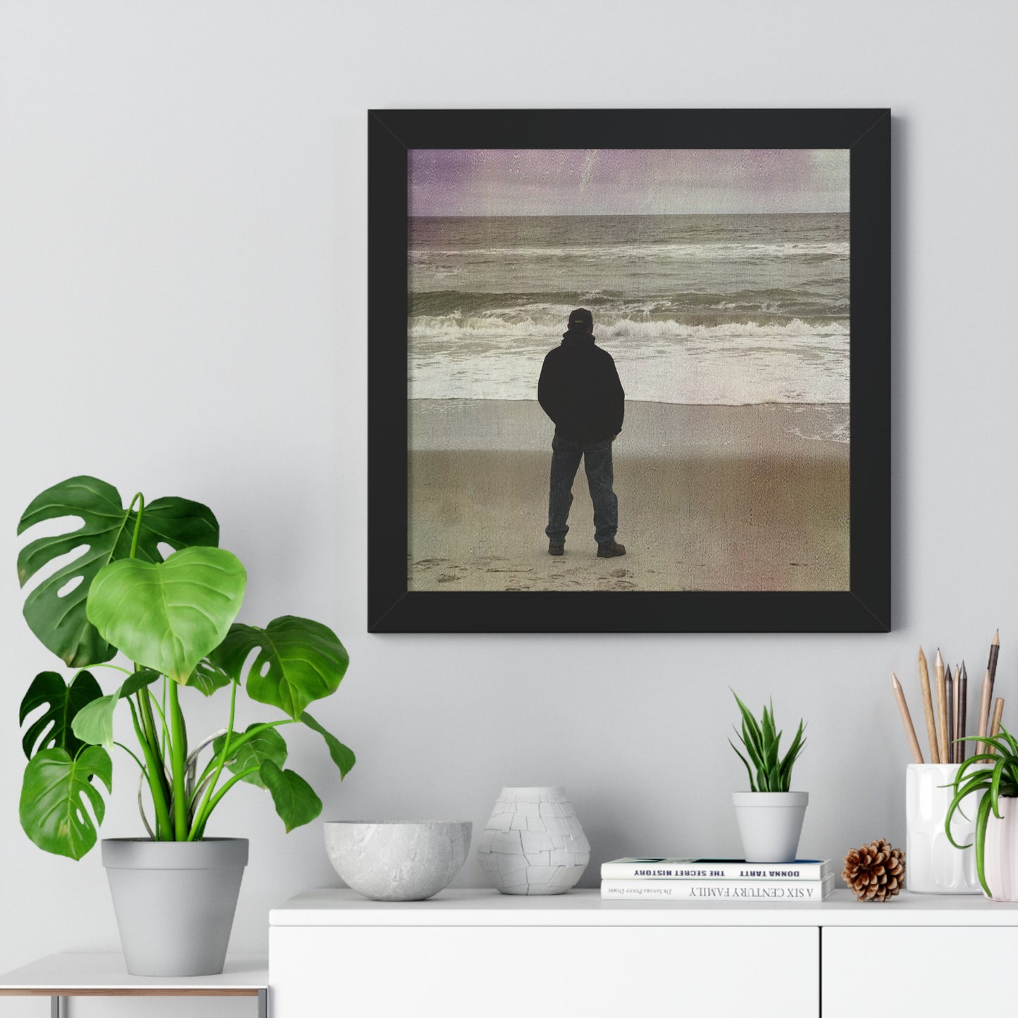 Retired Sailor Framed Vertical Poster, Ocean Beach Print, Calm Water Meditation Framed Poster