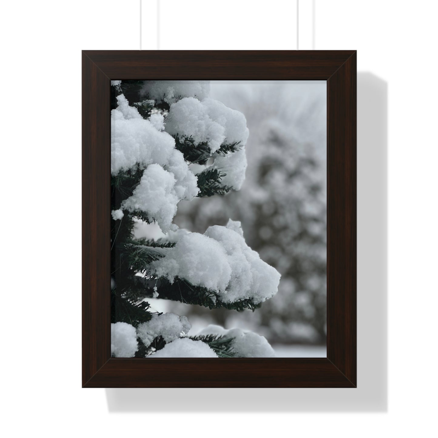 Winter Pine Tree Framed Vertical Poster, Snow on Balsam Tree Print, Winter Snow Scene Framed Print