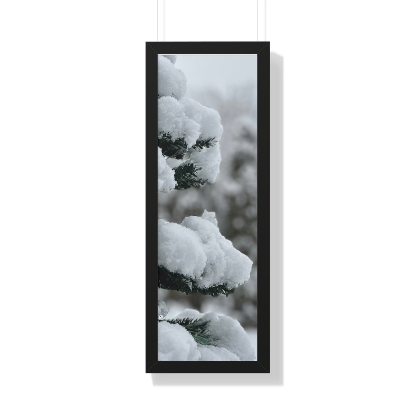 Winter Pine Tree Framed Vertical Poster, Snow on Balsam Tree Print, Winter Snow Scene Framed Print